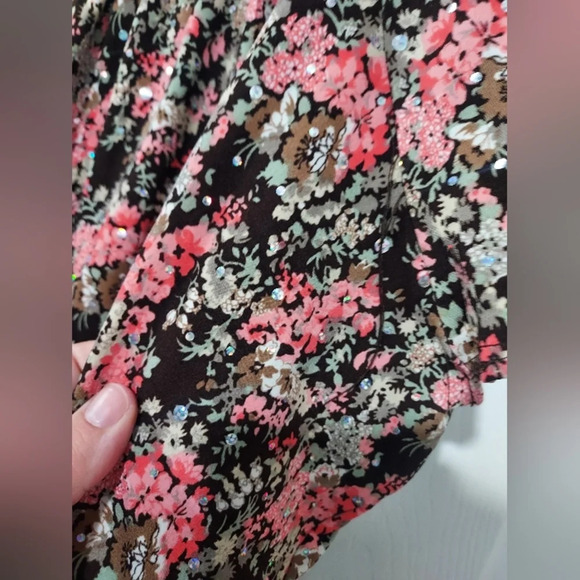 Dressbarn Pink and Brown Floral Sparkly Layered Short Sleeve Blouse in Size 3X - Picture 7 of 9